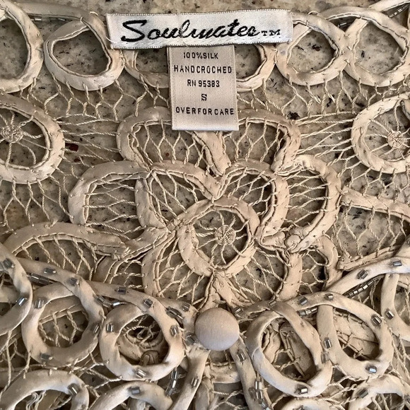 Soulmates Hand Crochet 2-piece Set Skirt Top Cardigan 100% Silk Size Small - Picture 14 of 16